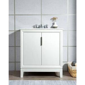 Elizabeth Collection 30 in. Bath Vanity in Pure White With Vanity Top in Carrara White Marble - Vanity Only