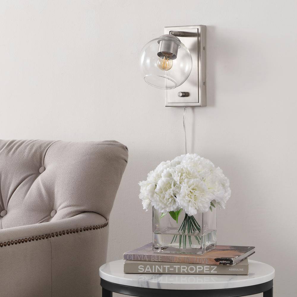 Nickel 1-Light Adjustable Glass Globe Wall Sconce