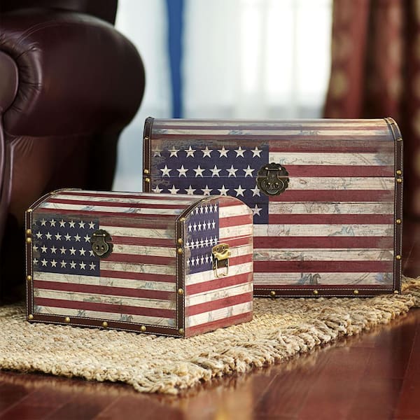 HOUSEHOLD ESSENTIALS Red White and Blue PaintedTrunk