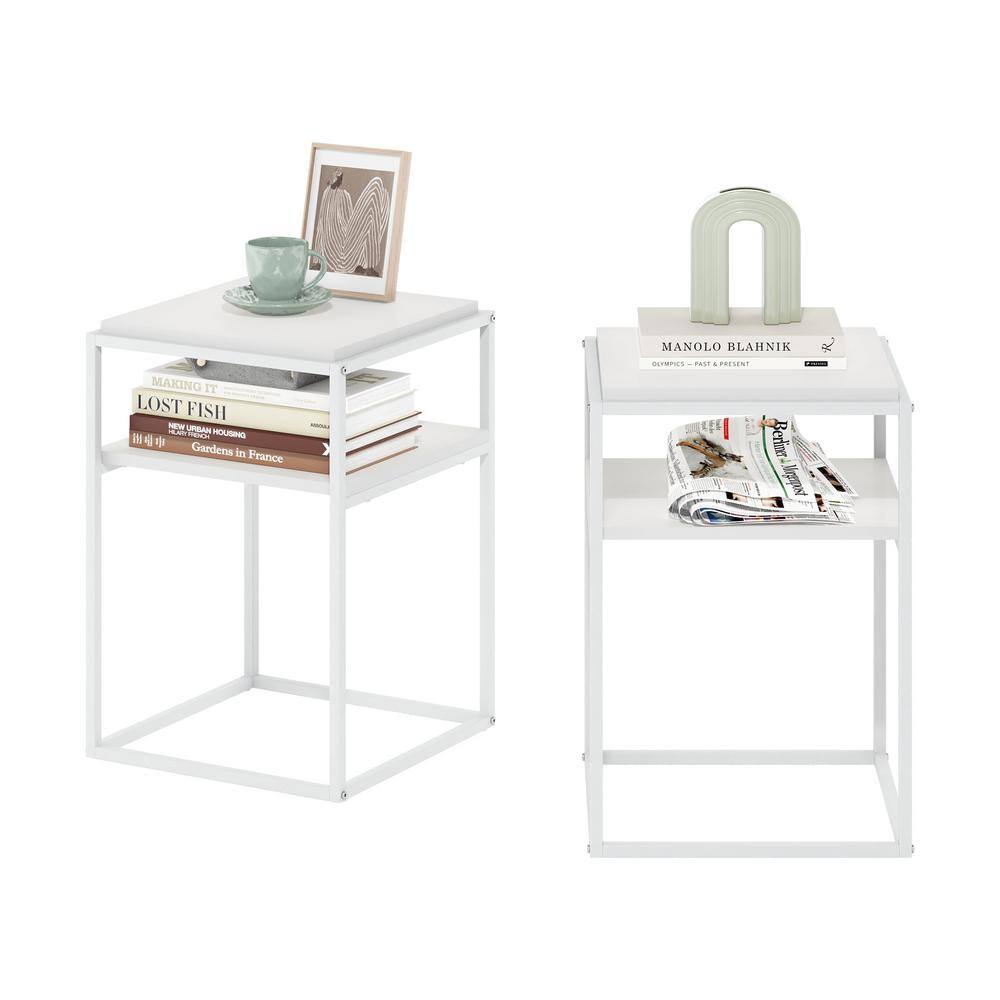 Solid White Stackable Wood and Metal 2-Tier Shelf Set