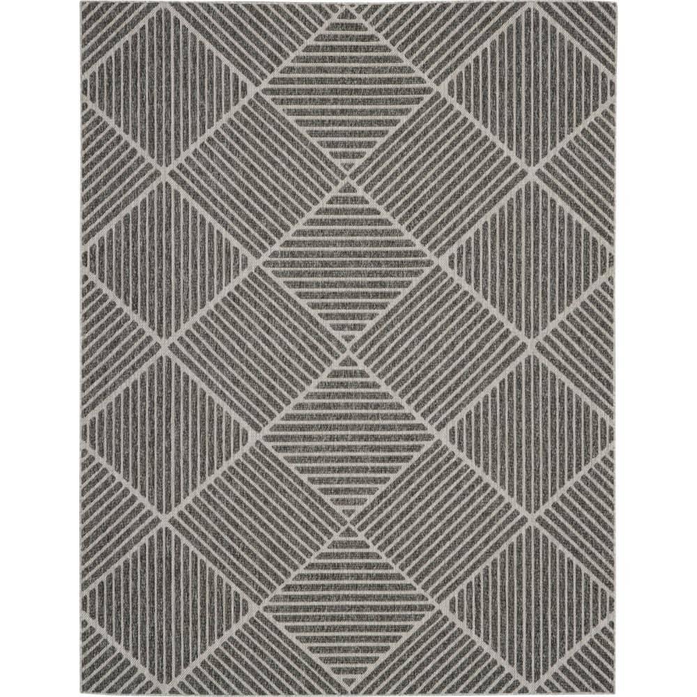 Nourison Palamos Dark Gray 7 ft. x 10 ft. Textured Geometric Contemporary Indoor/Outdoor Patio Area Rug, Dark Grey -  854209