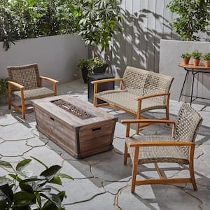 Azalea Natural Stained 5-Piece Wood Patio Fire Pit Seating Set