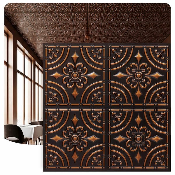 Wrought Iron Antique Copper 2 ft. x 2 ft. PVC Glue Up Faux Tin Ceiling Tile (40 sq. ft./case)