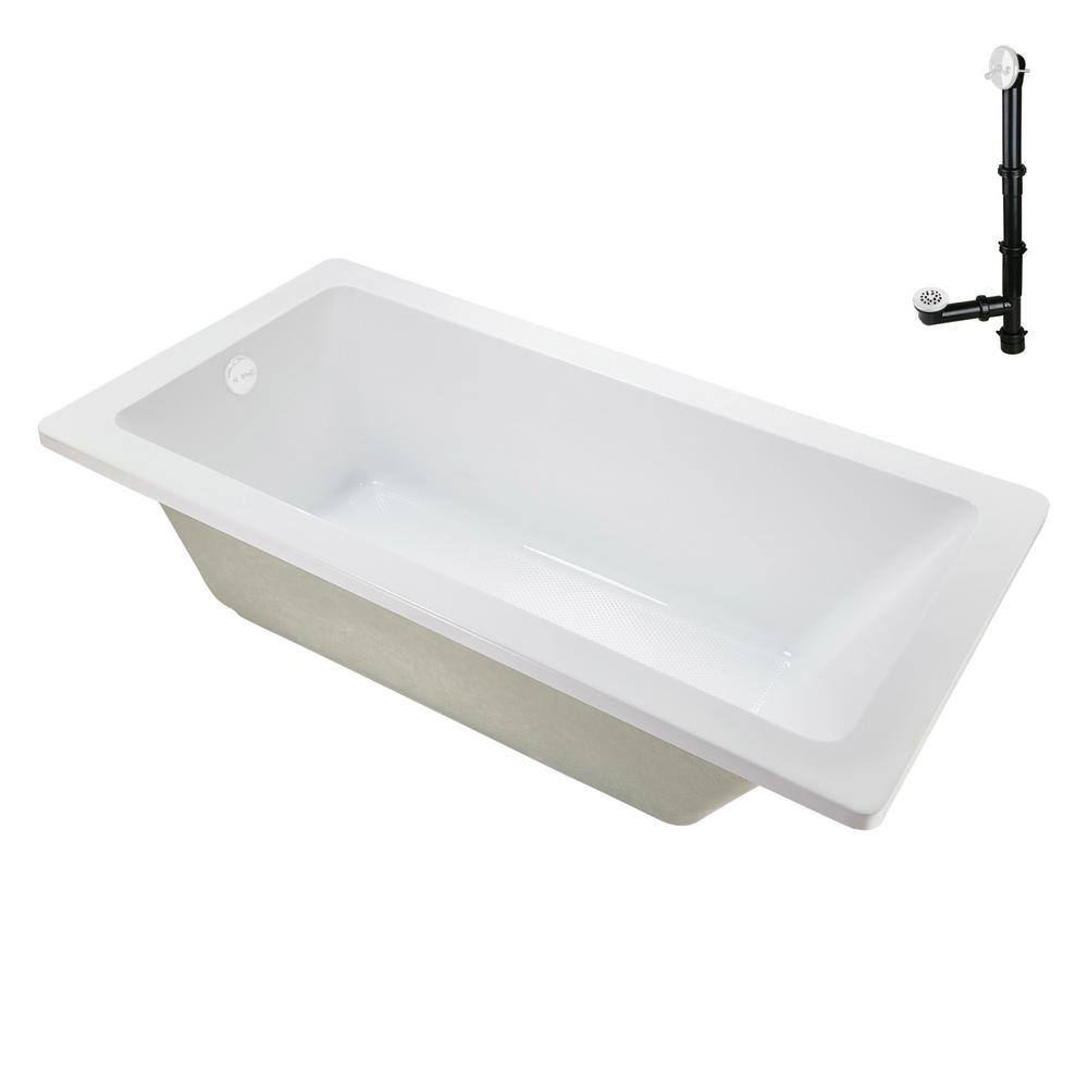 66" x 34" Glossy White Acrylic Soaking Drop-In Bathtub