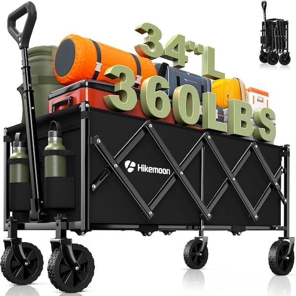 4.3 cu. ft. Extra Heavy Duty Collapsible Wagon 360 lb. Capacity, Foldable Metal Garden Cart w/Wheels for Camping, Beach