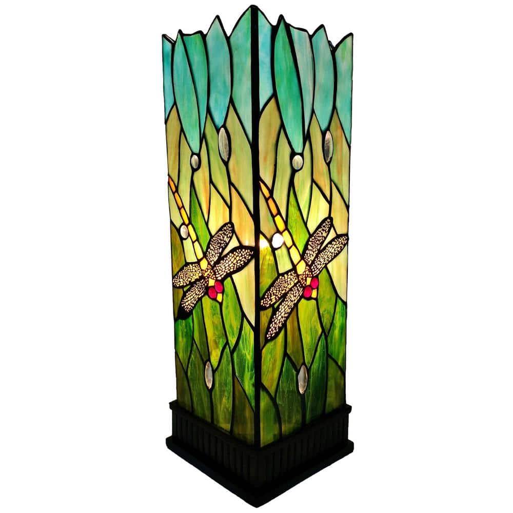 Tiffany Style Multicolored Stained Glass Dragonfly Nightstand Lamp