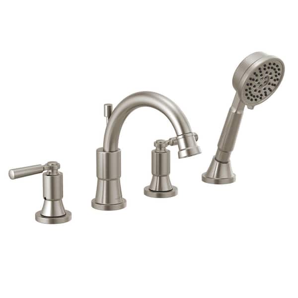 Peerless Westchester 2-Handle Deck Mount Roman Tub Faucet Trim Kit with Handshower in Brushed Nickel (Valve Not Included)