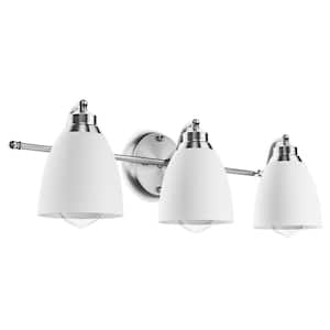 23.6 in. 3-Light Silver Vanity Light Over Mirror Bathroom Wall Sconce Lighting with White Shades