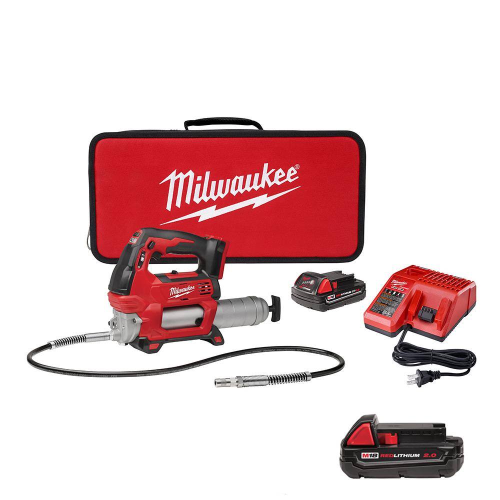 Milwaukee M18 18V Lithium-Ion Cordless 2-Speed Grease Gun Kit with M18 2.0 Ah Compact Battery -  2646-21CTx