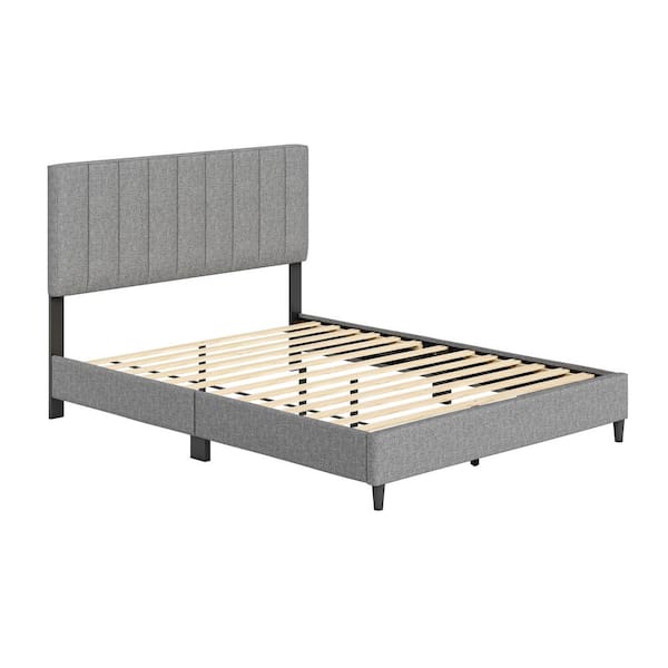 Leah Linen Panel Upholstered Platform Bed Frame, Grey, Queen