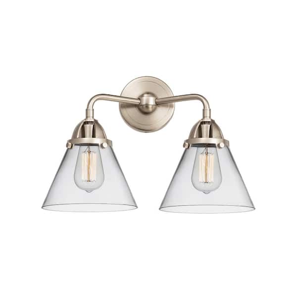 Innovations Cone 15.75 in. 2 Light Brushed Satin Nickel, Clear Vanity Light with Clear Glass Shade