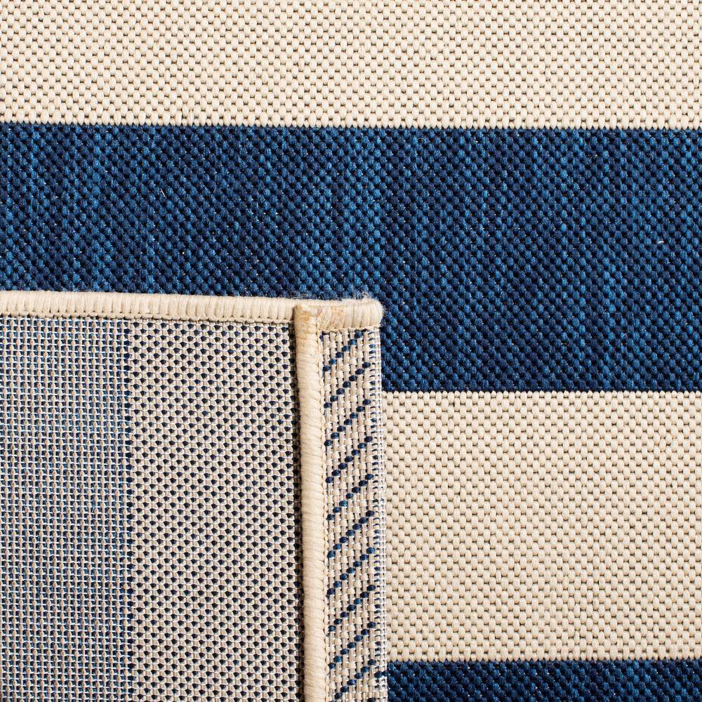 Beige and Navy Striped Synthetic Indoor/Outdoor Rug 9' x 12'