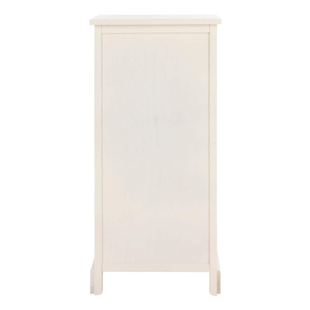 Distressed Cream Pine Wood Tall Accent Cabinet