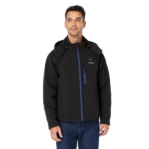 ORORO Mens Soft Shell Heated Jacket with Detachable Hood and Battery Pack 
