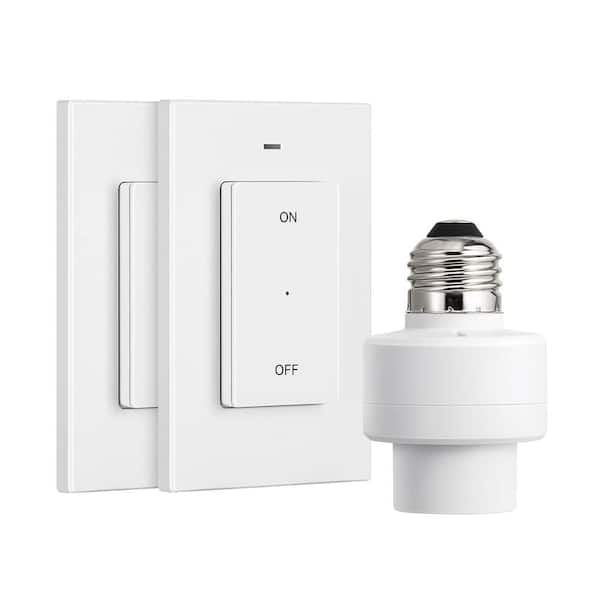 DEWENWILS 120-Volt Remote Control Light Bulb Switch Socket, White (2 Wall Mounted Controller Plus 1 Bulb Base)