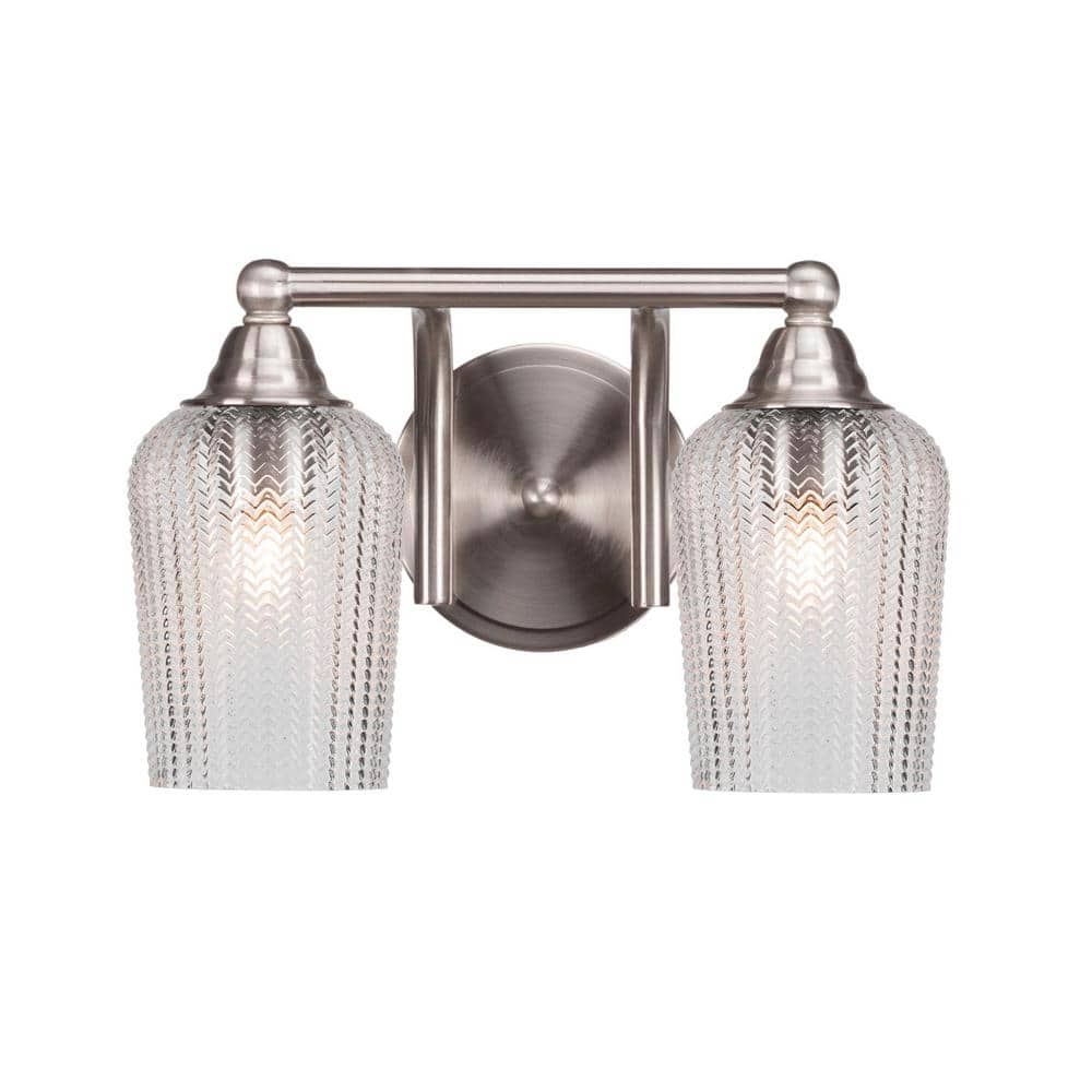 Madison 7.5 in. 2-Light Bath Bar, Brushed Nickel, Clear Textured Glass Vani