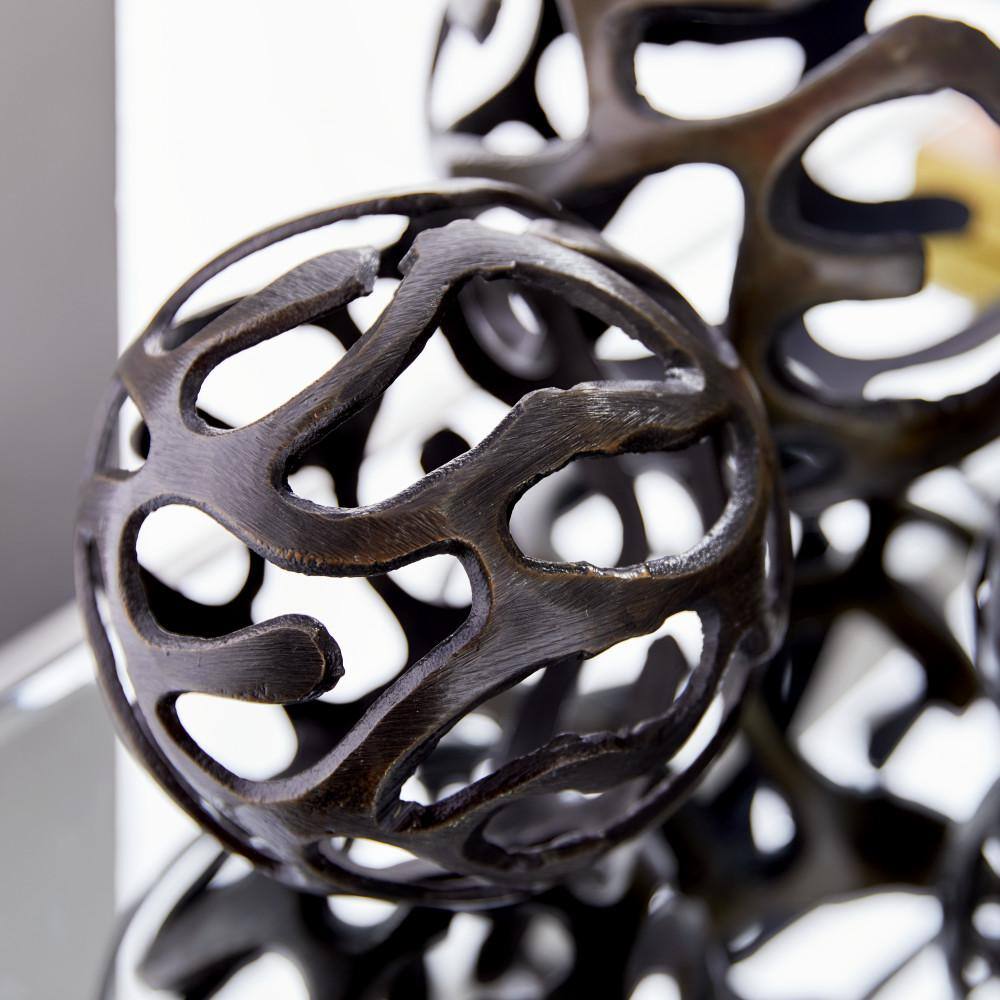 Set of 3 Brass Geometric Metal Decorative Balls