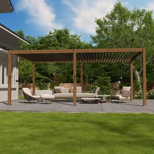 12 ft. x 20 ft. Modern Aluminum Frame Pergola for Outdoor Garden with Adjustable Louvered Roof, Wood Grain