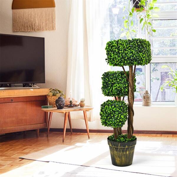 HONEY JOY Artificial Triple Square Shaped Topiary Tree with Built