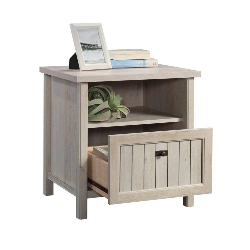 Chalked Chestnut Engineered Wood Nightstand with Cubbyhole Storage