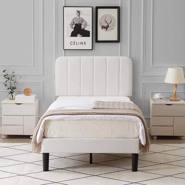 Vecelo Upholstered Button Tufted Platform Bed Frame - Twin/Full/Queen, Metal & Fabric, Slat Support, With Headboard