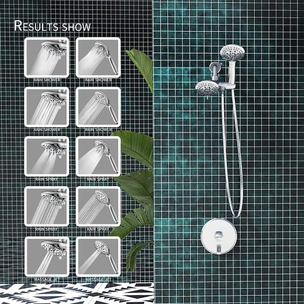 2 IN 1 Single-Handle 10-Spray 2.0GPM Shower Faucet with 4 in. Dual Shower Heads in Chrome(Valve Included)
