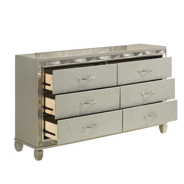draw drawers Arm Bolero ネイビー Benjara Silver and Chrome 6-Drawer 65.38 in. W Dresser