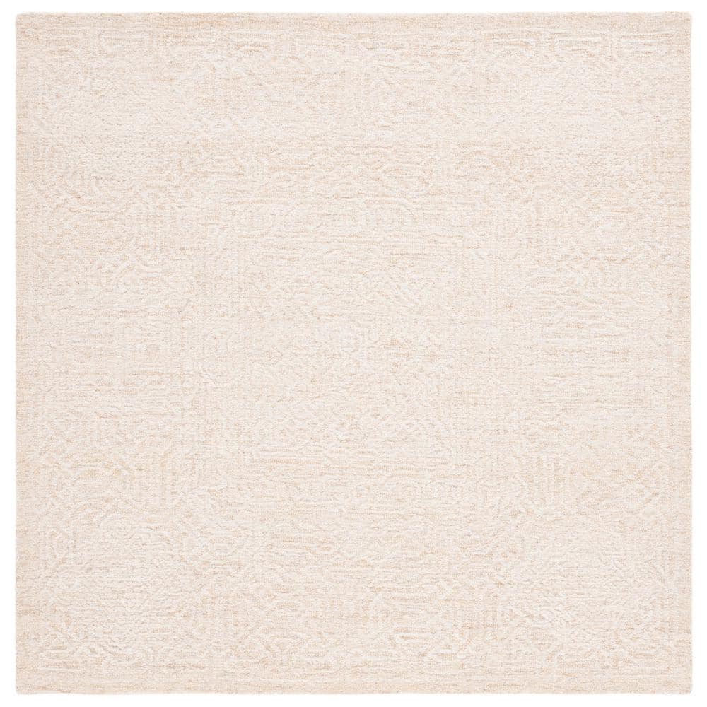 Ivory Tufted Handmade Wool Square Area Rug, 6' x 6'
