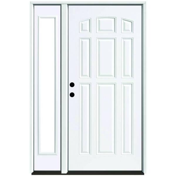 Steves & Sons 49 in. x 80 in. Element Series 9-Panel Primed White Right-Hand Steel Prehung Front Door w/ 10 in. Clear Glass Sidelite