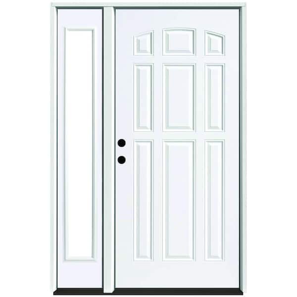 Steves & Sons 51 in. x 80 in. Element Series 9-Panel Primed White Right-Hand Steel Prehung Front Door w/ 12 in. Clear Glass Sidelite