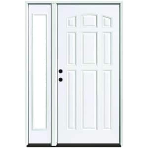 53 in. x 80 in. Element Series 9-Panel Primed White Right-Hand Steel Prehung Front Door w/ 14 in. Clear Glass Sidelite
