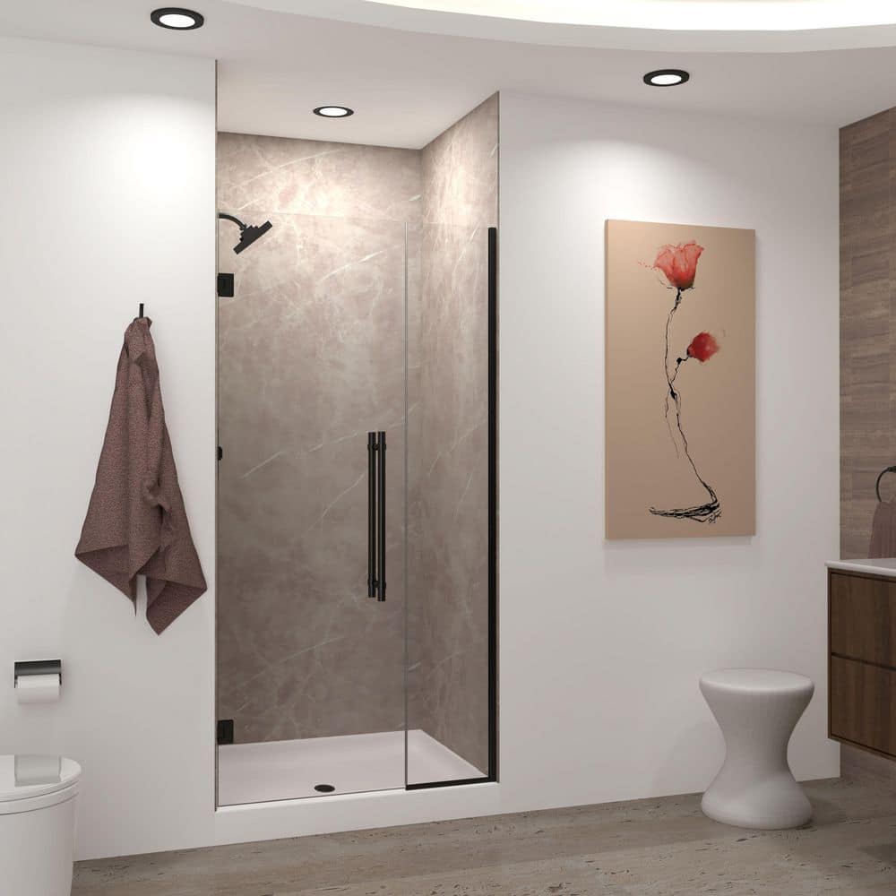 Elizabeth 43.5 in. W x 76 in. H Hinged Frameless Shower Door in Matte Black with Clear Glass price history on PriceWatchPro