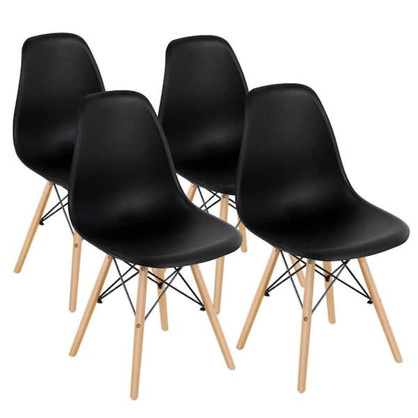 FORCLOVER Black Wooden Frame Dining Side Chairs with PP Backrest Set of 4