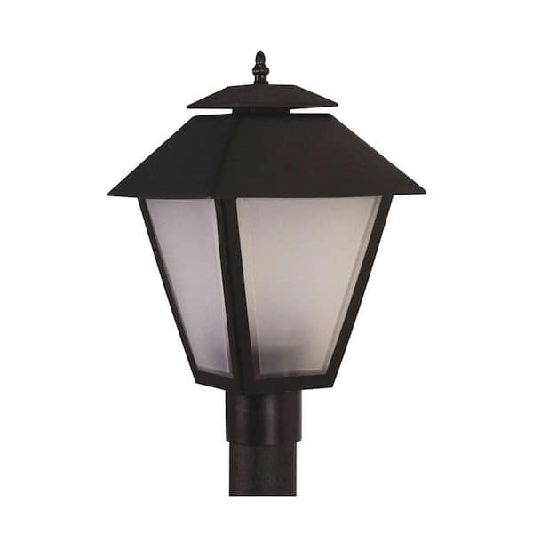 Colonial 1-Light Black Hardwired Weather Resistant Plastic Outdoor Post Light with 4000K LED Bulb Frosted Beveled Lens