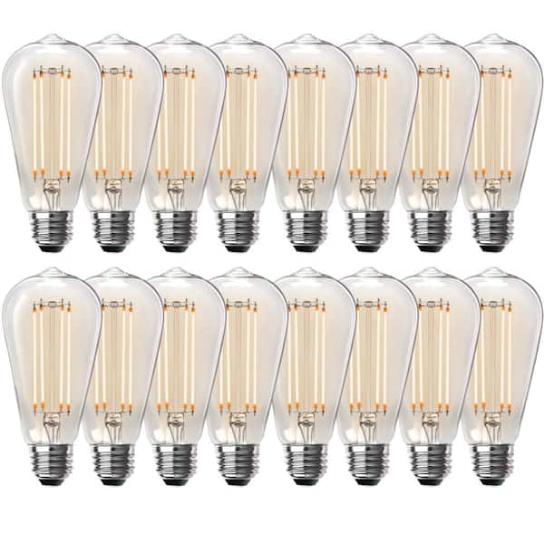 Feit Electric 100-Watt Equivalent ST19 Dimmable Straight Filament Clear Glass E26 Vintage Edison LED Light Bulb, Warm White (16-Pack)