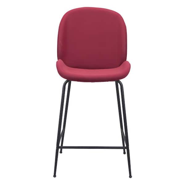 HomeRoots 26.4 in. Red Low Back Metal Counter Height Bar Chair with Upholstery Seat