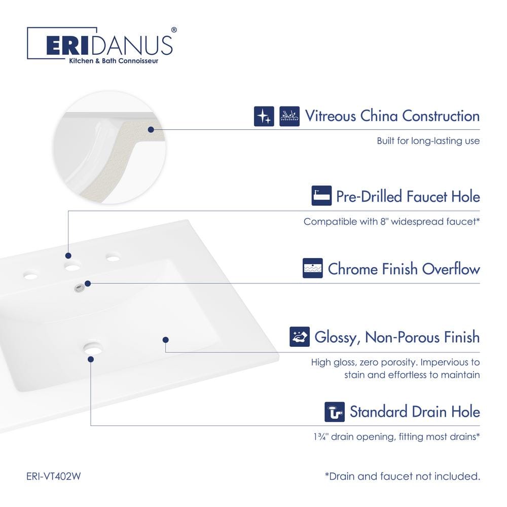 Tucson 24" White Vitreous China Vanity Top Sink