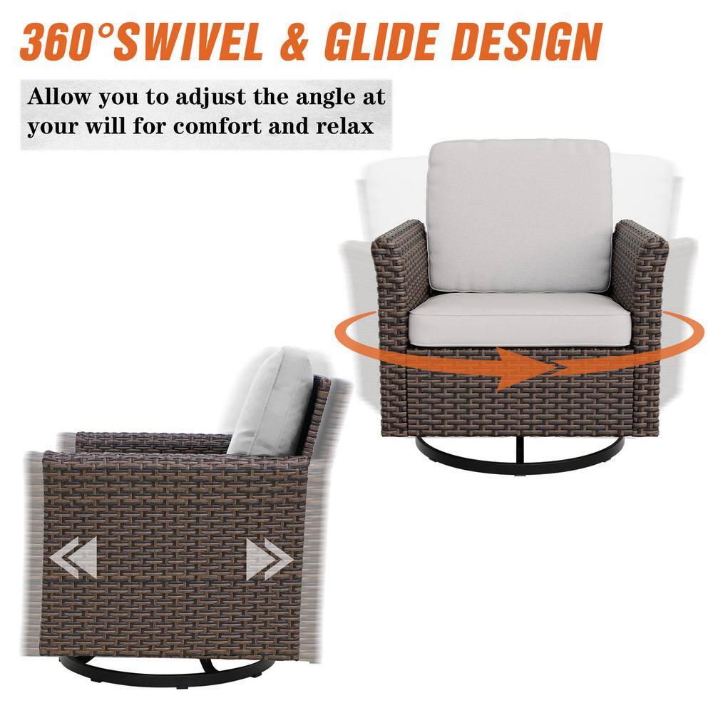 5-Piece Beige Cushioned Brown Wicker Outdoor Conversation Set