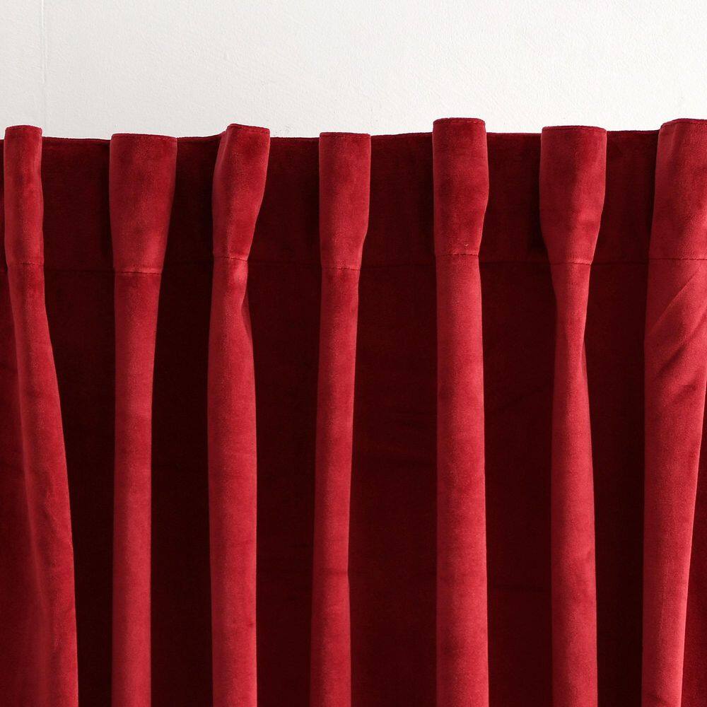 Red Velvet Blackout Pleated Curtain Panel Pair