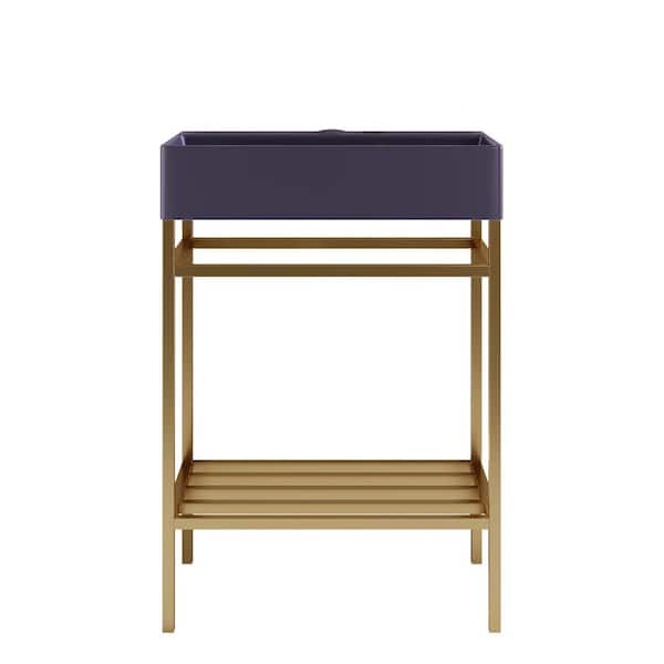 24 in. Freestanding Gold Bath Vanity with Glossy Purple Ceramic Top Unassembled