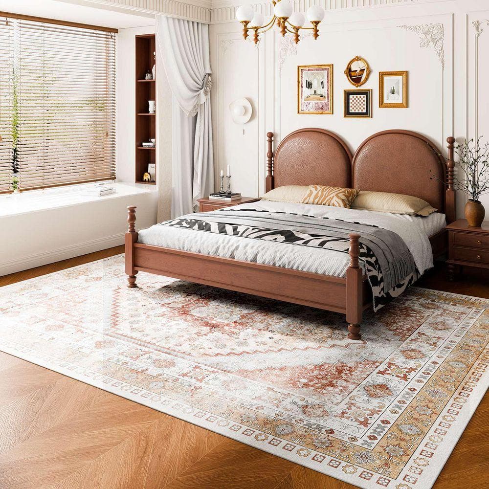 SKYSHALO Vintage 9 x 12 ft. Area Rug, Washable, Non-Slip, Tear
