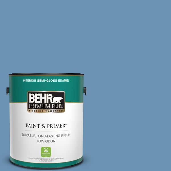 BEHR PREMIUM PLUS 1 gal. #M510-4 Brittany Blue Semi-Gloss Enamel Low Odor Interior Paint & Primer