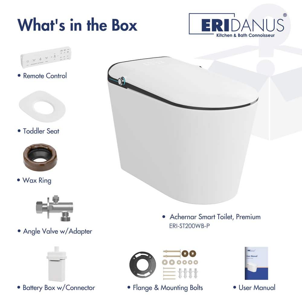 Elongated White and Black Smart Bidet Toilet with Heated Seat