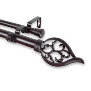 48 in. - 84 in. Telescoping 1 in. Double Curtain Rod Kit in Mahogany with Flora Finial