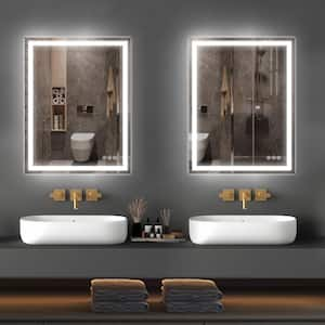 35.5 in. W x 27.5 in. H Rectangular Frameless With Backlit and Front Light Wall Bathroom Vanity Mirror in White