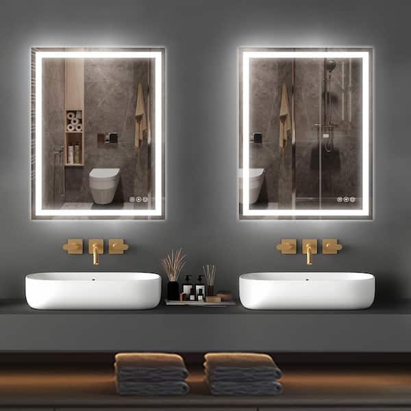 VANITII GLOBAL 35.5 in. W x 27.5 in. H Rectangular Frameless With Backlit and Front Light Wall Bathroom Vanity Mirror in White