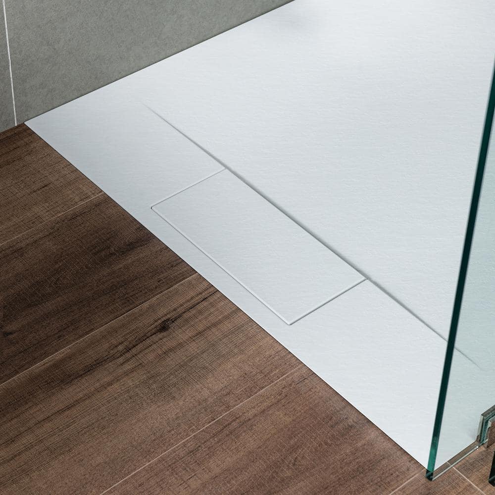 White Solid Surface Low-Profile Curbless Shower Base 48 x 32
