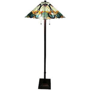 62 in. Espresso 2 Dimmable (Full Range) Torchiere Floor Lamp for Living Room with Glass Cone Shade