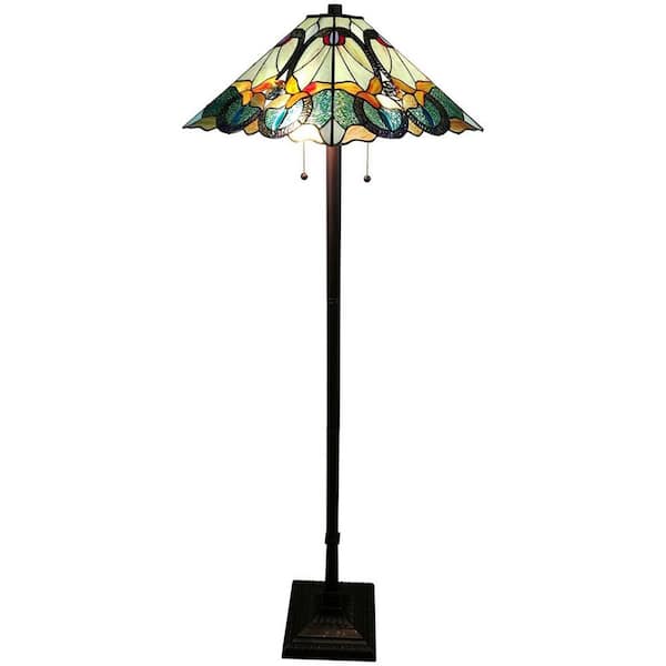 HomeRoots 62 in. Espresso 2 Dimmable (Full Range) Torchiere Floor Lamp for Living Room with Glass Cone Shade