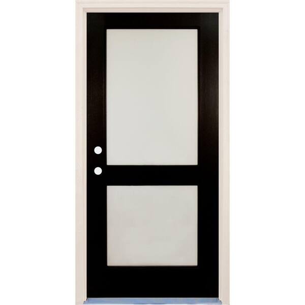 Builders Choice 36 in. x 80 in. Elite Inkwell 2 Lite Satin Etch Glass Contemporary Painted Fiberglass Prehung Front Door with Brickmould